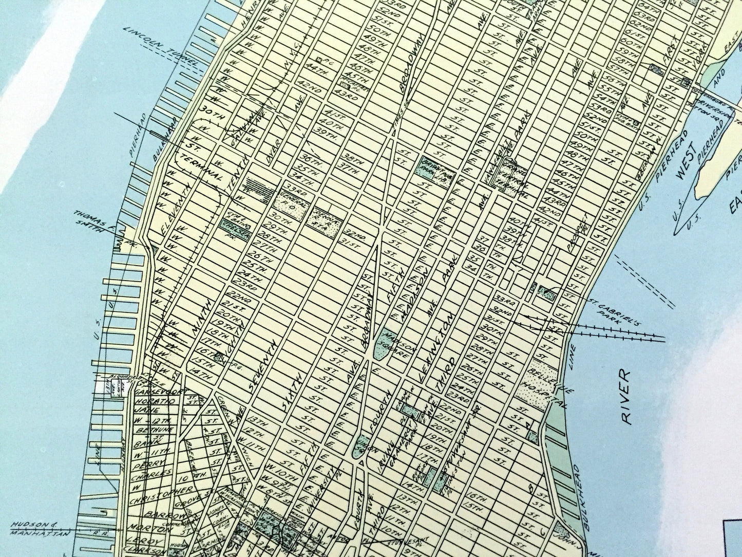 Antique Manhattan Borough, New York 1941 Historical Atlas Map – Upper West Side, Grammercy, East Village, SoHo, Harlem, Chinatown NY NYC