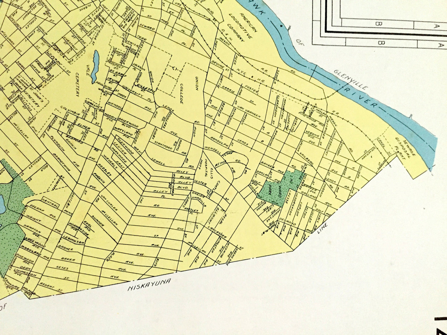Antique Schenectady, Lackawanna & Plattsburgh, New York 1941 Historical Atlas City Street Map – Erie, Clinton County, Lake Champlain, NY