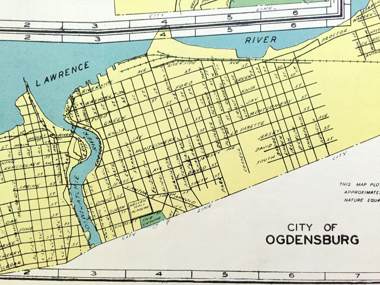 Antique Binghamton, Hornell, Ogdensbug & Amsterdam, New York 1941 Historical Atlas City Street Map – Broome, Steuben, St Lawrence County, NY