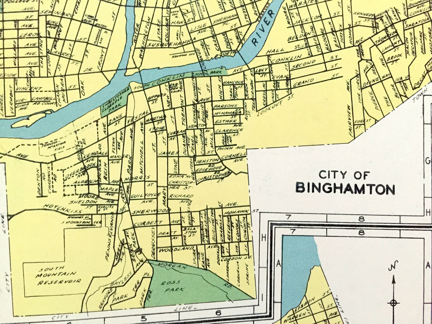 Antique Binghamton, Hornell, Ogdensbug & Amsterdam, New York 1941 Historical Atlas City Street Map – Broome, Steuben, St Lawrence County, NY