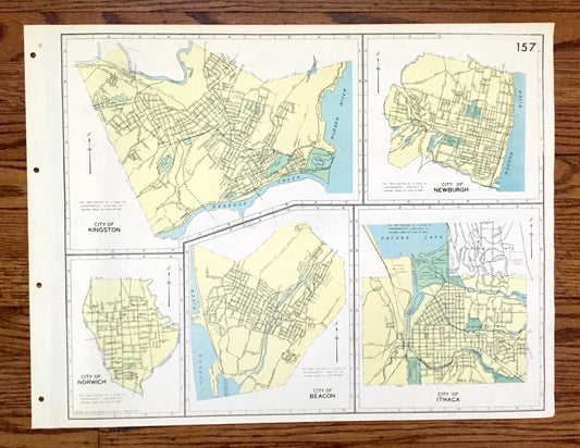 Antique Kingston, Newburgh, Norwich, Beacon & Ithaca, New York 1941 Historical Atlas City Street Map – Ulster, Orange, Dutchess County, NY