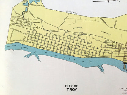 Antique New Rochelle & Troy, New York 1941 Historical Atlas City Street Map – Westchester, Rensselaer County, Hudson River Valley, NY
