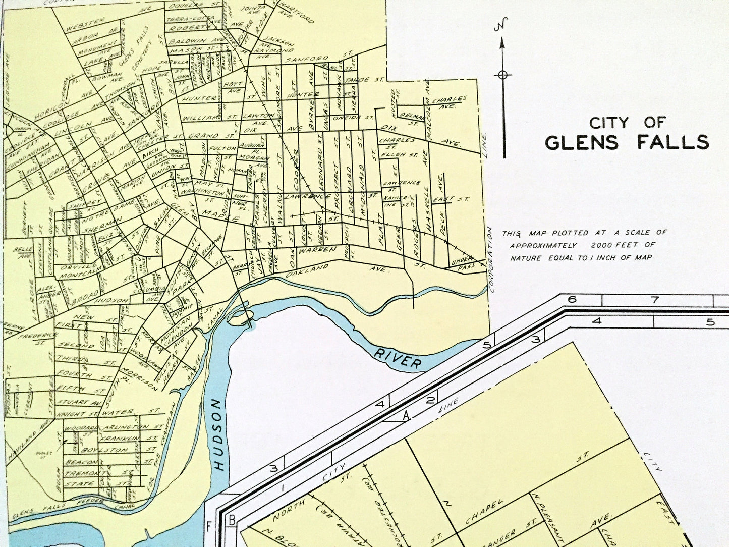 Antique Auburn, Glens Falls, Middletown, Olean & Canandaigua, New York 1941 Historical Atlas City Street Map – Cayuga, Warren County, NY