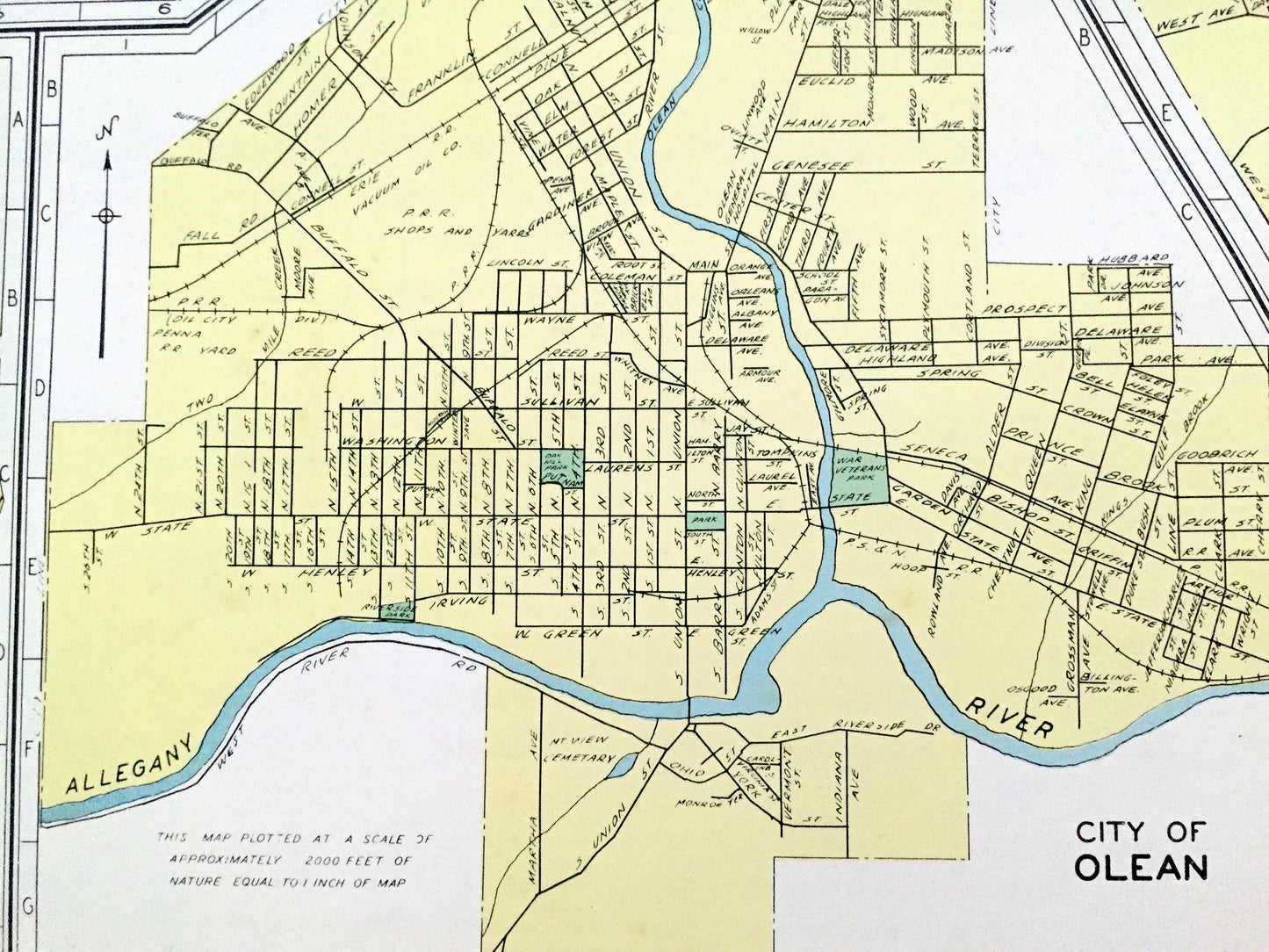 Antique Auburn, Glens Falls, Middletown, Olean & Canandaigua, New York 1941 Historical Atlas City Street Map – Cayuga, Warren County, NY