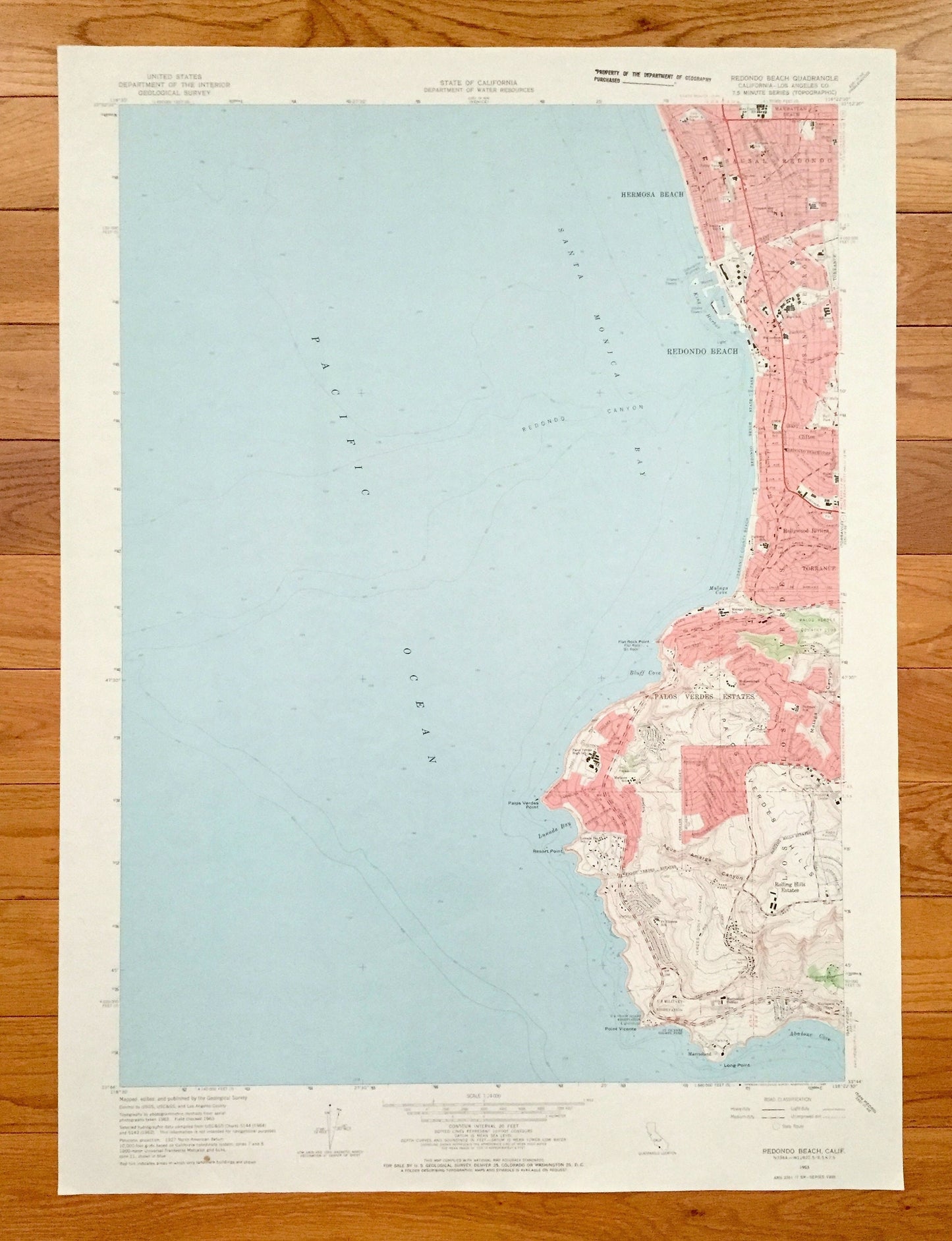 Antique Redondo Beach, California 1963 US Geological Survey Topographic Map – Los Angeles County, San Pedro, Torrance, Hermosa, Clifton, CA