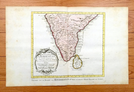 Antique 1773 Hindostan India Map by Jacques Nicolas Bellin from Harrevelt L’histoire Philosophique Atlas – Bombay, Mumbai, Madras, Sri Lanka