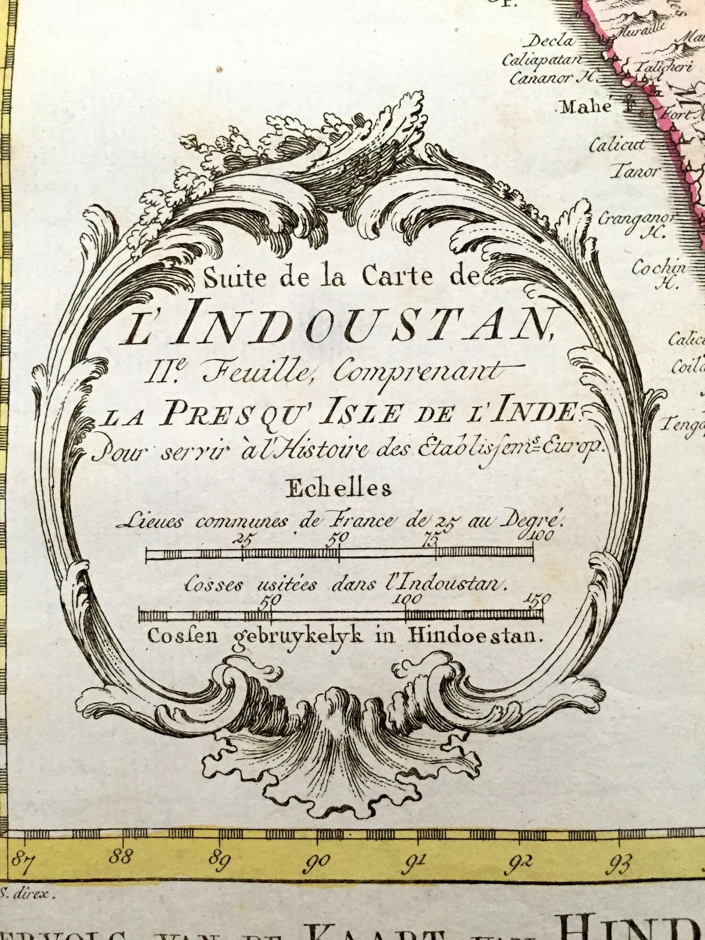 Antique 1773 Hindostan India Map by Jacques Nicolas Bellin from Harrevelt L’histoire Philosophique Atlas – Bombay, Mumbai, Madras, Sri Lanka