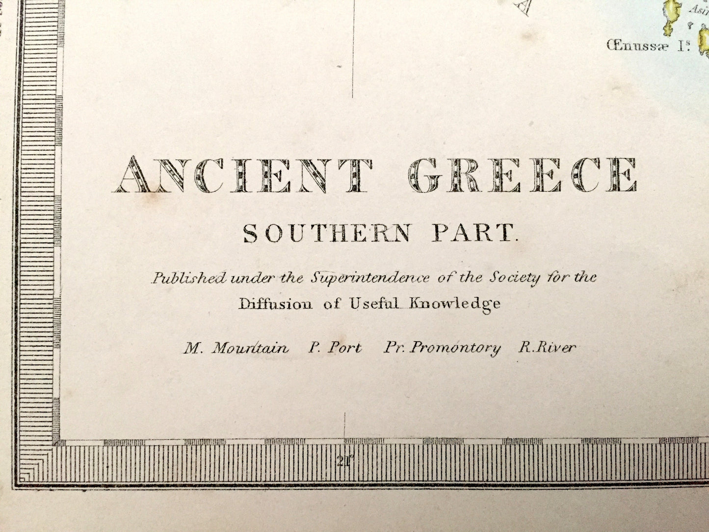 Antique 1866 Ancient Greece Map from SDUK Atlas – Athens, Corinth, Sparta, Patras, Preveza, Kalamata, Saronic, Cyclades Islands, Negropont