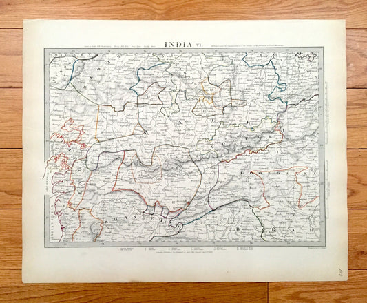 Antique 1833 India Map from SDUK Atlas – Gulf of Cambay, Nagpur, Gujarat, Madhya Pradesh, Daman Silvassa, Maharashtra, Indore, Vadodara