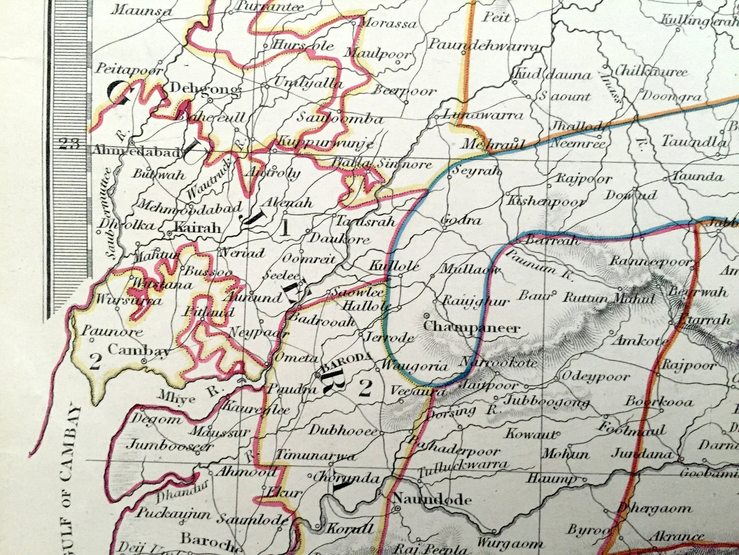 Antique 1833 India Map from SDUK Atlas – Gulf of Cambay, Nagpur, Gujarat, Madhya Pradesh, Daman Silvassa, Maharashtra, Indore, Vadodara