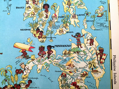 Antique 1935 Philippines Islands Map from Our Gay Geography by Ruth Taylor – Quezon City, Manila, Caloocan, Davao, Luzon, Mindanao, Mindoro