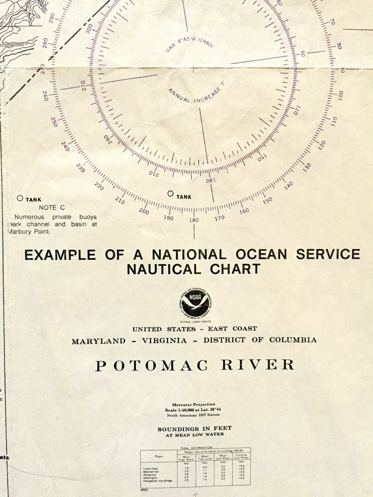 Antique Potomac River 1980 US Coast Guard Nautical Map – Washington DC, Alexandria, Arlington, Virginia, Anacostia, Maryland, Georgetown VA