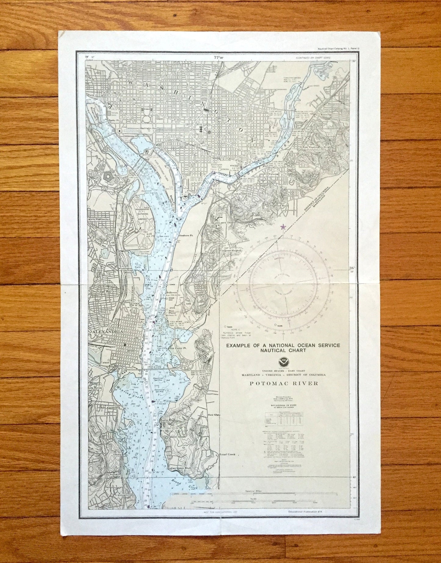 Antique Potomac River 1980 US Coast Guard Nautical Map – Washington DC, Alexandria, Arlington, Virginia, Anacostia, Maryland, Georgetown VA