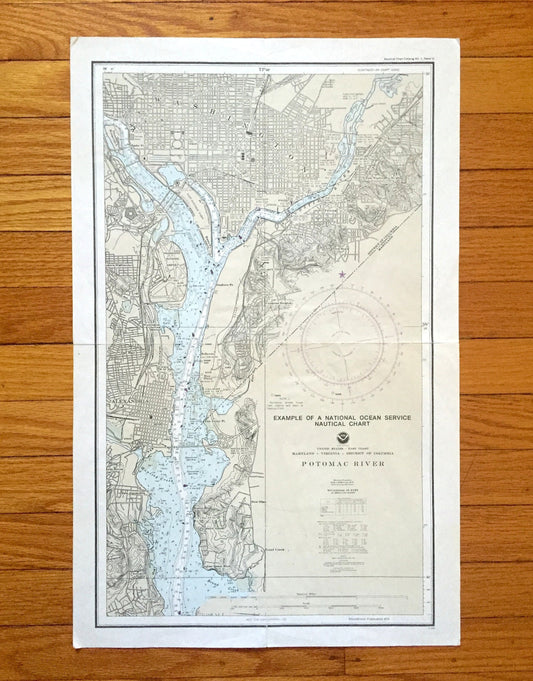 Antique Potomac River 1980 US Coast Guard Nautical Map – Washington DC, Alexandria, Arlington, Virginia, Anacostia, Maryland, Georgetown VA