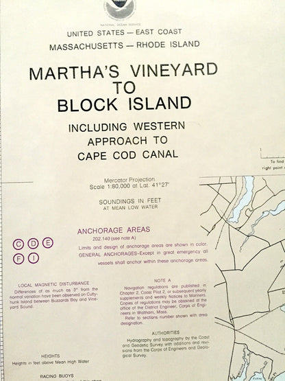 Antique Marthas Vineyard to Block Island 1962 US Coast Guard Nautical Map – Massachusetts, Rhode Island, Cape Cod, Woods Hole, Newport RI MA