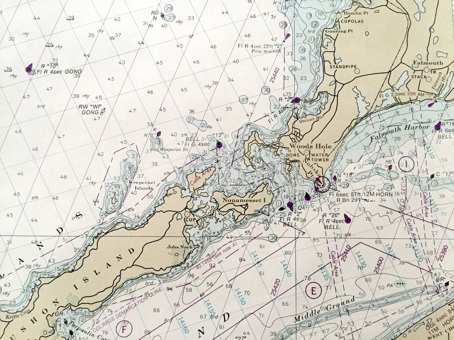 Antique Marthas Vineyard to Block Island 1962 US Coast Guard Nautical Map – Massachusetts, Rhode Island, Cape Cod, Woods Hole, Newport RI MA