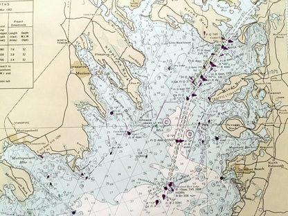 Antique Marthas Vineyard to Block Island 1962 US Coast Guard Nautical Map – Massachusetts, Rhode Island, Cape Cod, Woods Hole, Newport RI MA