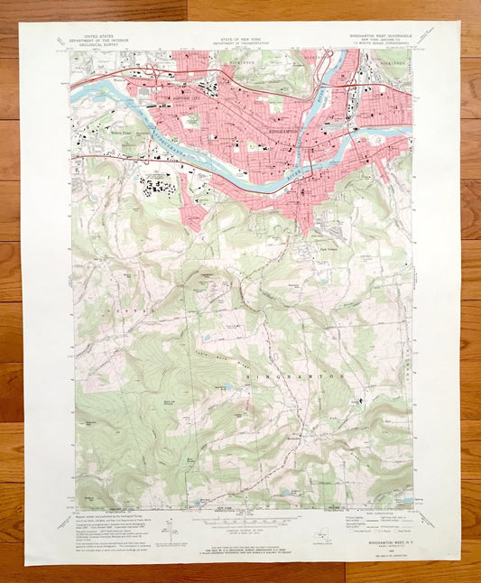 Antique Binghamton West, New York 1968 US Geological Survey Topographic Map – Broome County, Willow Point, Hawleyton, Park Terrace, SUNY, NY
