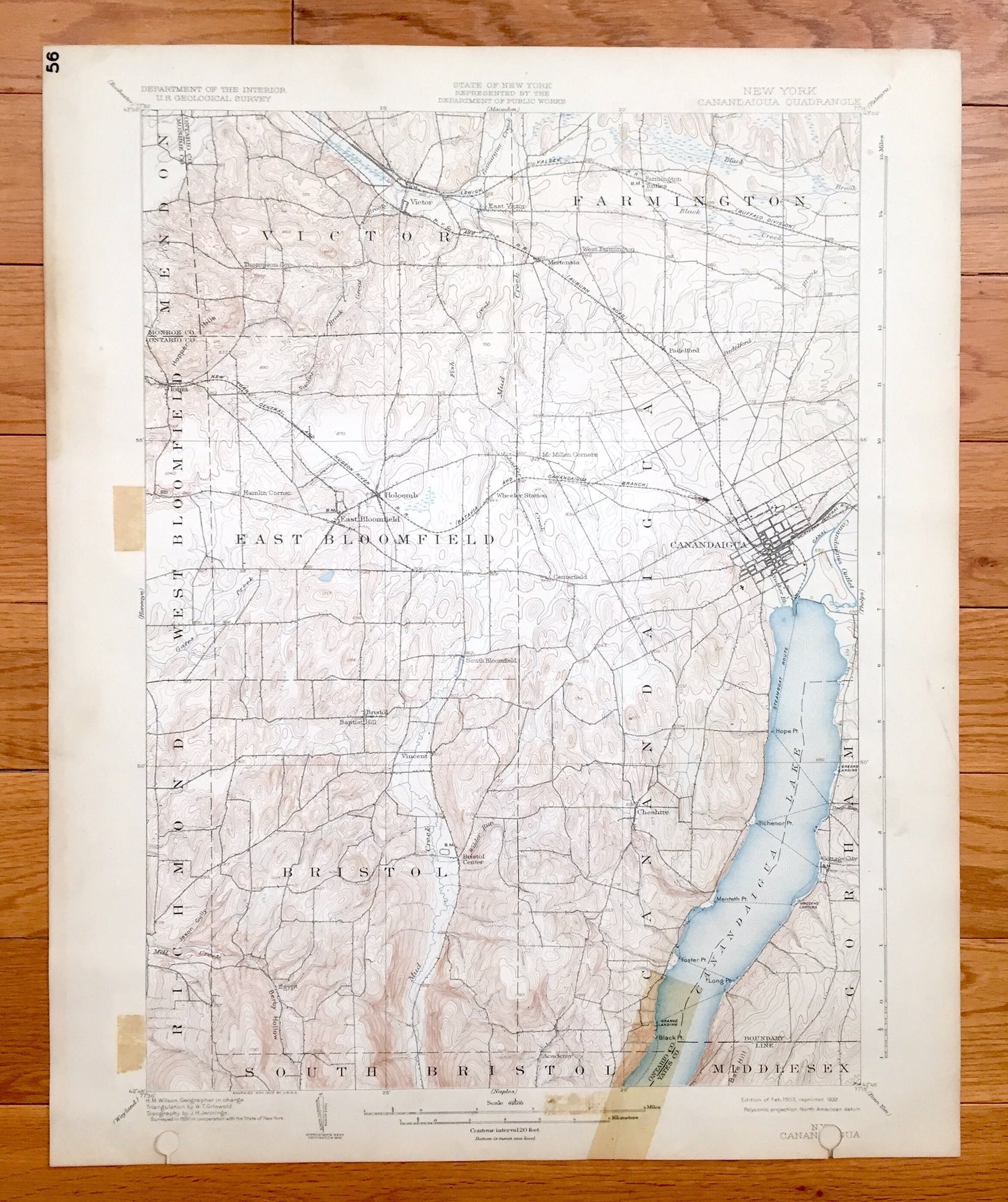 Antique Canandaigua, New York 1903 US Geological Survey Topographic Map - Gorham, Farmington, Victor, Mendon, Richmond, Finger Lakes, NY