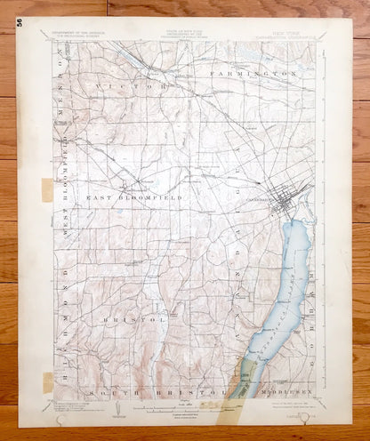 Antique Canandaigua, New York 1903 US Geological Survey Topographic Map - Gorham, Farmington, Victor, Mendon, Richmond, Finger Lakes, NY