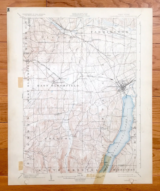 Antique Canandaigua, New York 1903 US Geological Survey Topographic Map - Gorham, Farmington, Victor, Mendon, Richmond, Finger Lakes, NY