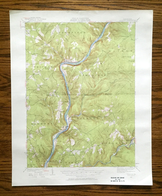 Antique Tidioute, Pennsylvania 1927 US Geological Survey Topographic Map – Warren, Forest County, Triumph, Deerfield, Limestone, Harmony, PA