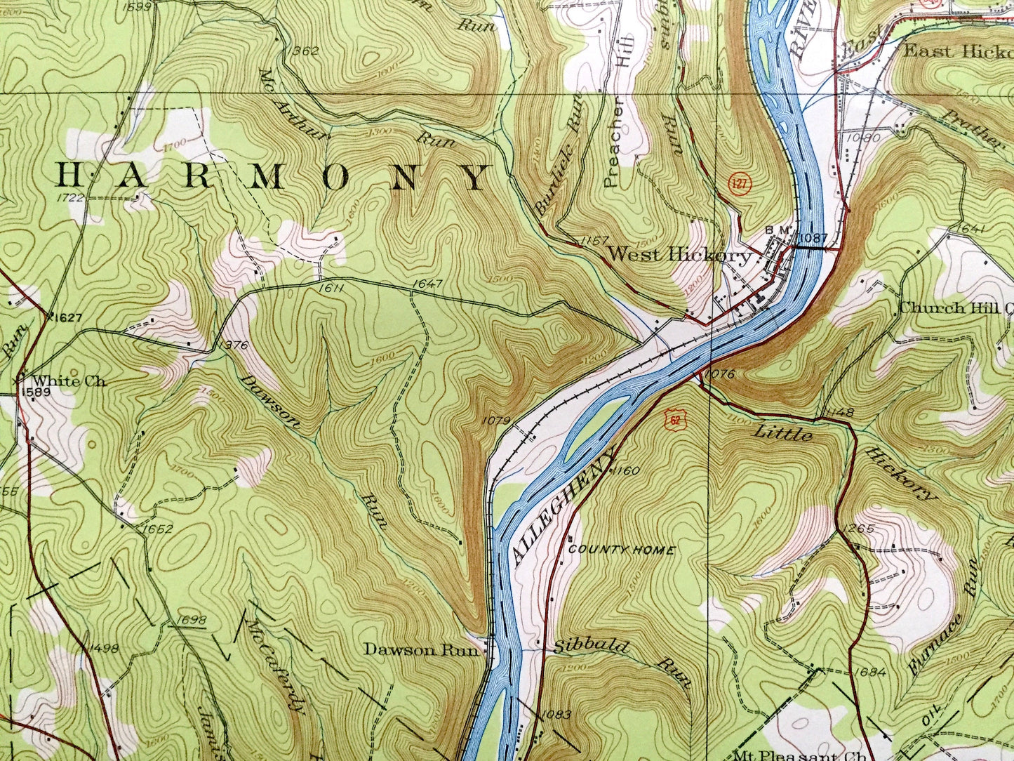 Antique Tidioute, Pennsylvania 1927 US Geological Survey Topographic Map – Warren, Forest County, Triumph, Deerfield, Limestone, Harmony, PA