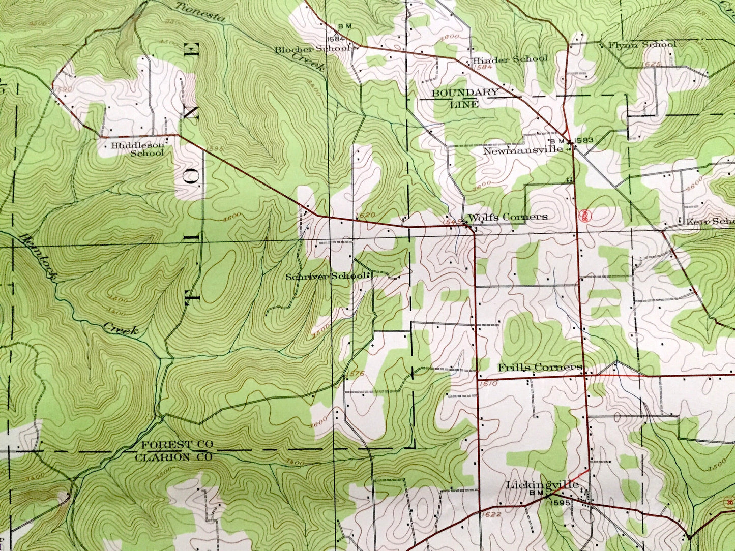 Antique Tionesta, Pennsylvania 1922 US Geological Survey Topographic Map – Forest, Venango, Clarion County, Farmington, Allegheny, Knox, Elk