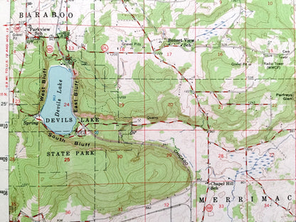 Antique Baraboo, Wisconsin 1959 US Geological Survey Topographic Map – Merrimac, Prairie du Sac, Sauk, Lodi, Columbia, Dane, Devils Lake WI