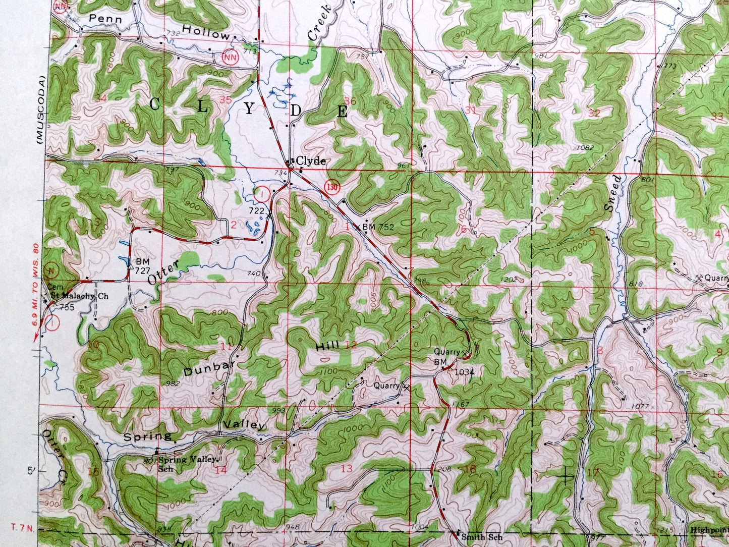 Antique Spring Green, Wisconsin 1960 US Geological Survey Topographic Map – Richland, Sauk, Iowa County, Lone Rock, Wyoming, Taliesin, WI