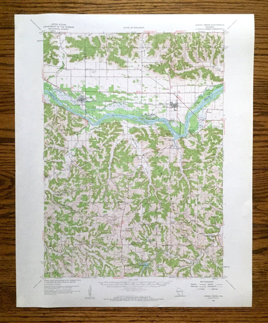 Antique Spring Green, Wisconsin 1960 US Geological Survey Topographic Map – Richland, Sauk, Iowa County, Lone Rock, Wyoming, Taliesin, WI