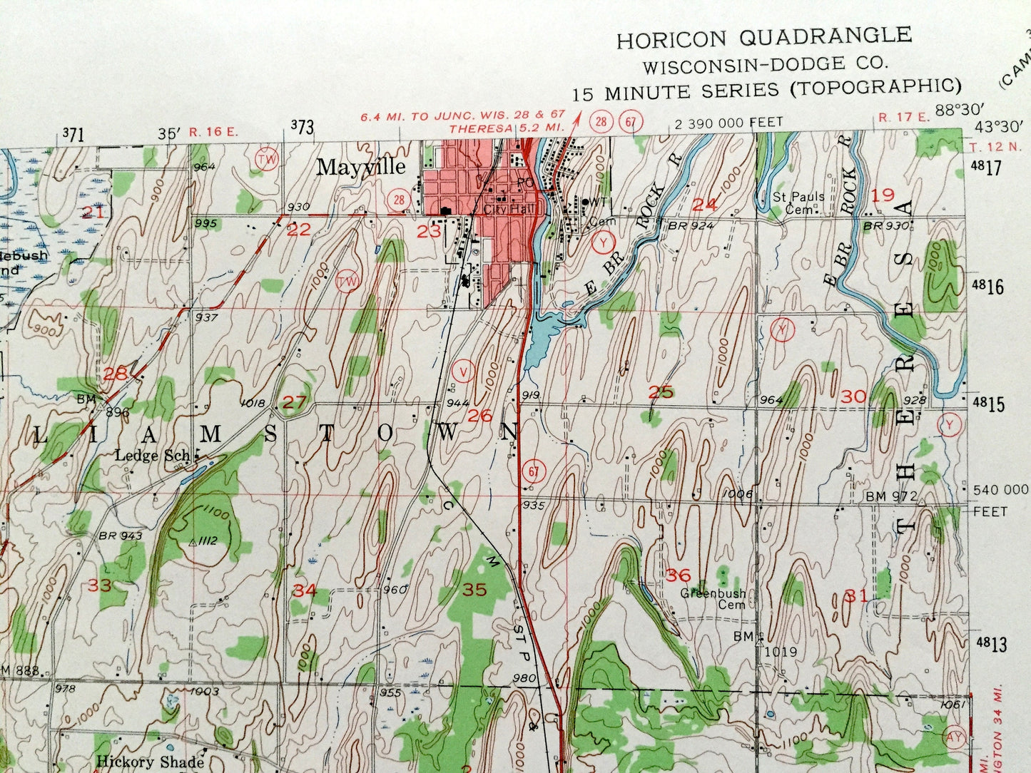 Antique Horicon, Wisconsin 1955 US Geological Survey Topographic Map – Dodge County, Sinissippi Lake, Marsh Wildlife Area, Juneau, Mayville