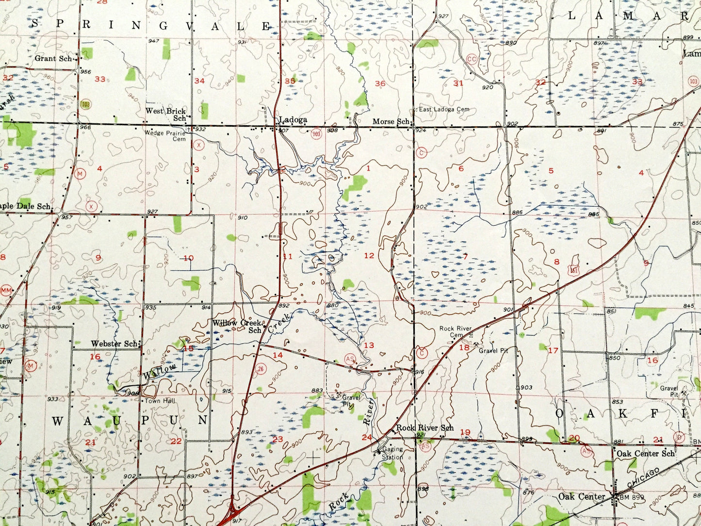 Antique Waupun, Wisconsin 1955 US Geological Survey Topographic Map – Dodge, Fond Du Lac County, Horicon National Wildlife Refuge, Oakfield