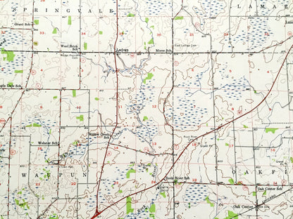 Antique Waupun, Wisconsin 1955 US Geological Survey Topographic Map – Dodge, Fond Du Lac County, Horicon National Wildlife Refuge, Oakfield