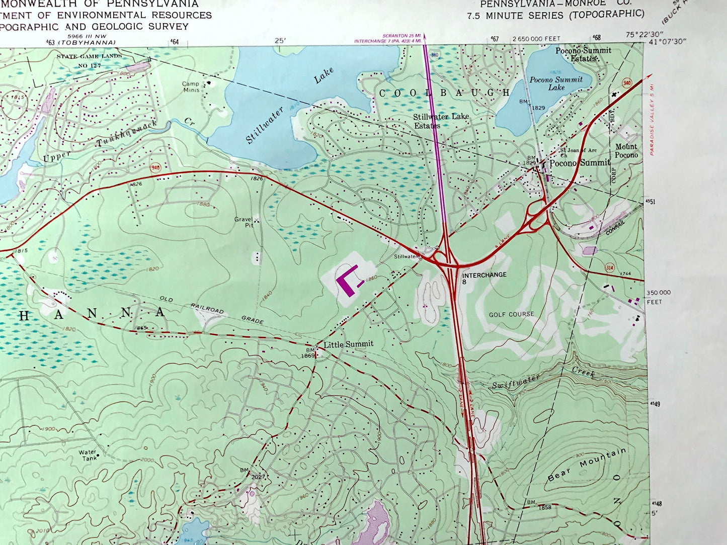 Antique Pocono Pines, Pennsylvania 1966 US Geological Survey Topographic Map – Monroe County, Tobyhanna, Bear Mountain, Lake Naomi, PA