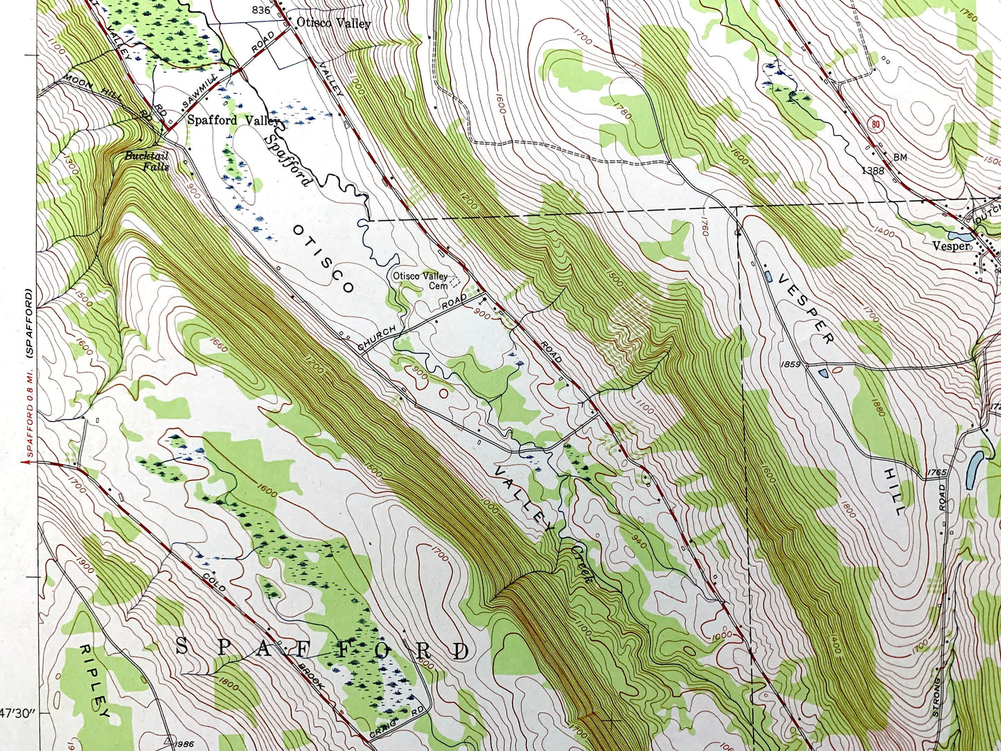 Antique Otisco Valley, New York 1955 US Geological Survey Topographic Map – Onondaga County, Spafford, Tully, Lafayette, Bromley, Vesper NY