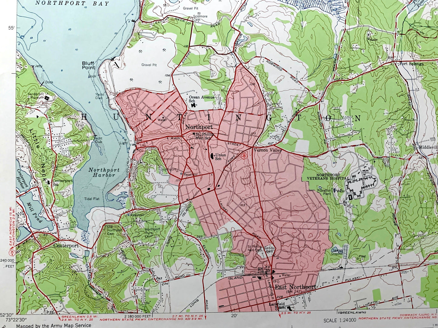 Antique Northport, New York 1954 US Geological Survey Topographic Map – Suffolk County, Long Island, Asharoken Beach, Centerport, Bay NY
