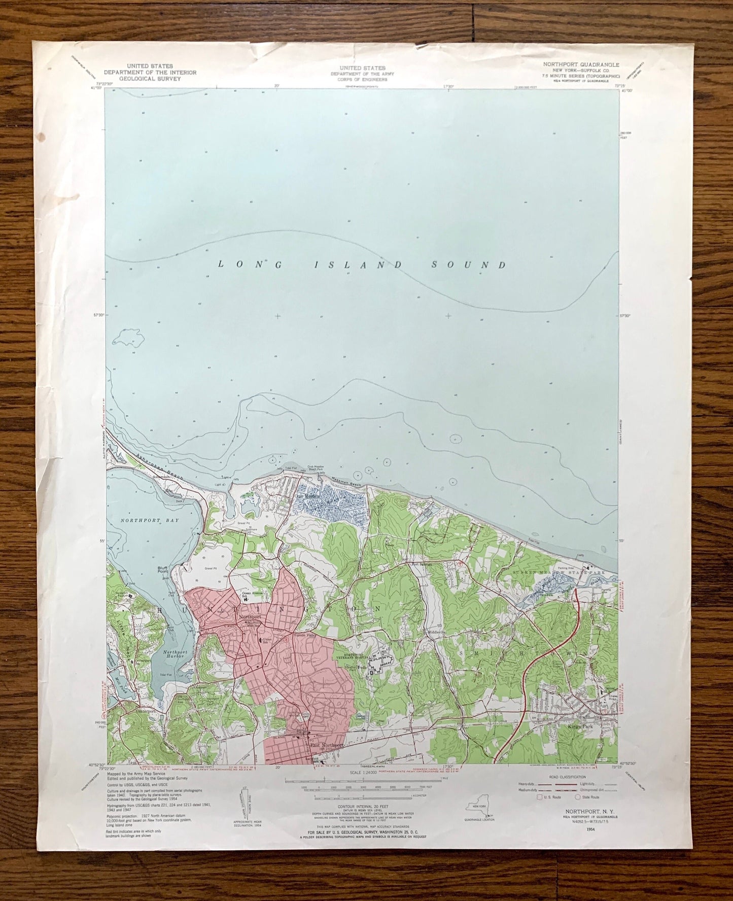 Antique Northport, New York 1954 US Geological Survey Topographic Map – Suffolk County, Long Island, Asharoken Beach, Centerport, Bay NY