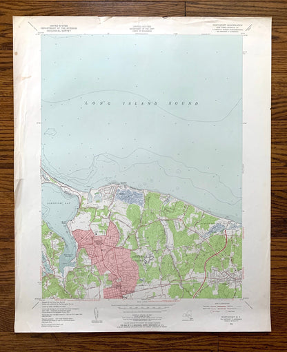Antique Northport, New York 1954 US Geological Survey Topographic Map – Suffolk County, Long Island, Asharoken Beach, Centerport, Bay NY