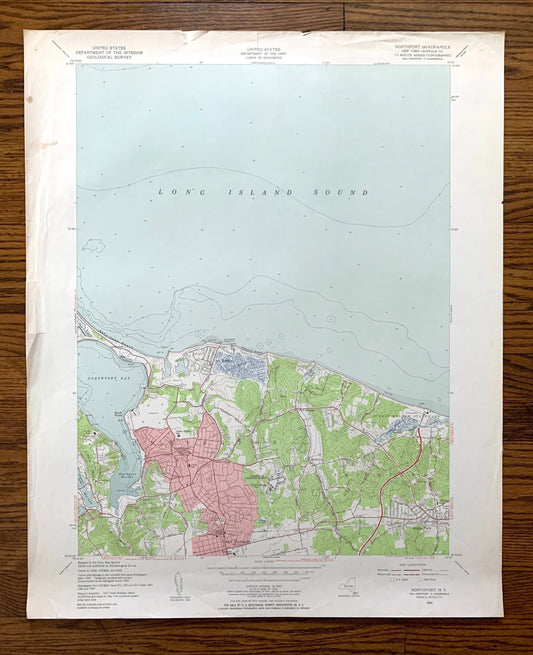 Antique Northport, New York 1954 US Geological Survey Topographic Map – Suffolk County, Long Island, Asharoken Beach, Centerport, Bay NY