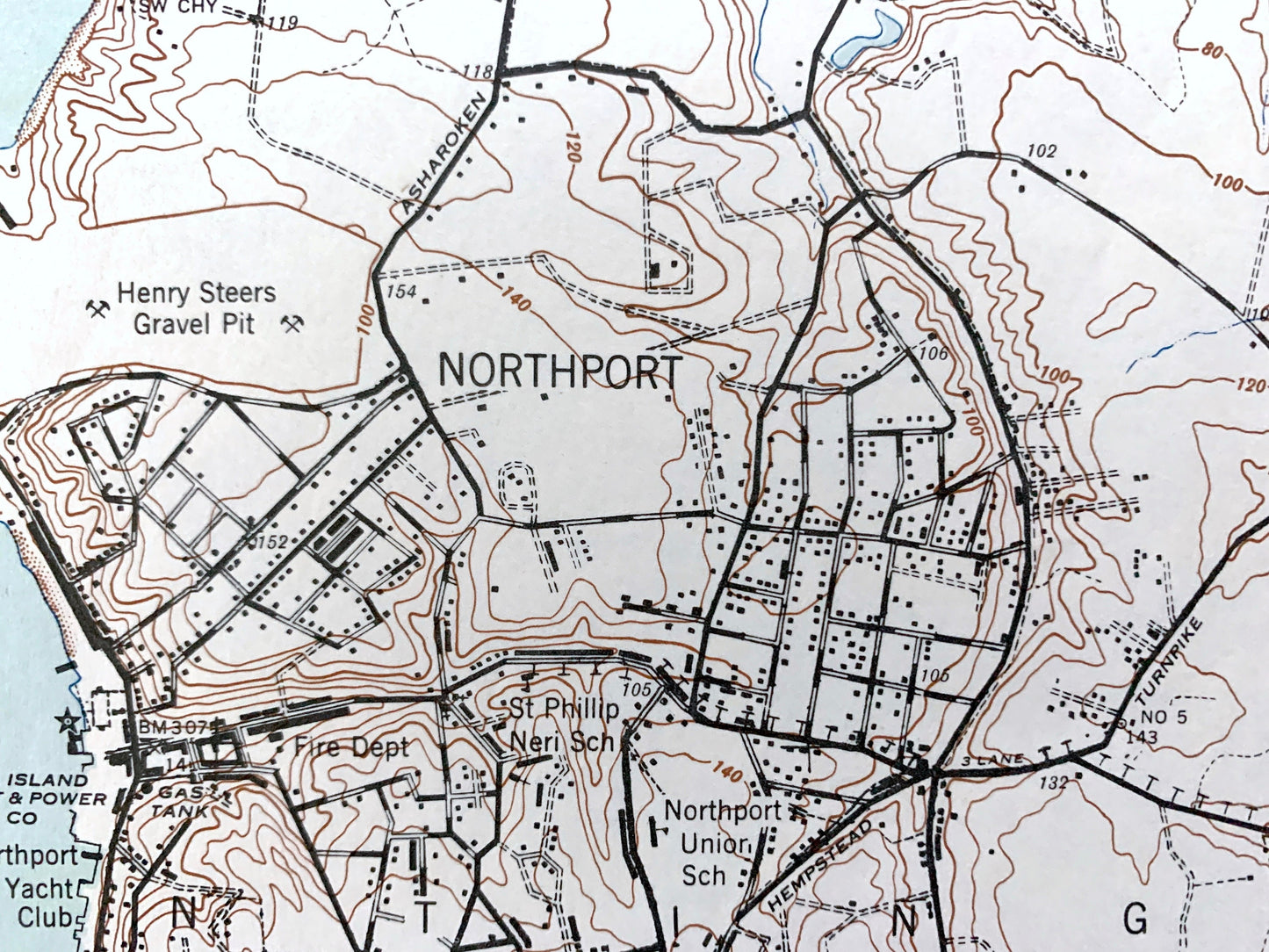 Antique Northport, New York 1947 US Geological Survey Topographic Map – Suffolk County, Long Island, Asharoken Beach, Centerport, Bay NY