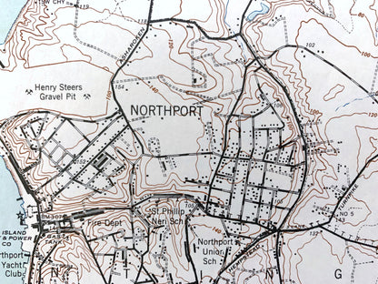 Antique Northport, New York 1947 US Geological Survey Topographic Map – Suffolk County, Long Island, Asharoken Beach, Centerport, Bay NY