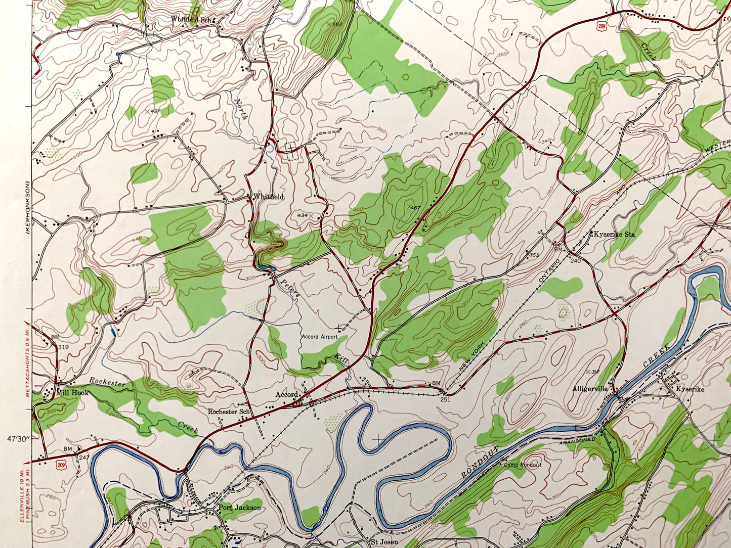 Antique Mohonk Lake, New York 1942 US Geological Survey Topographic Map – Ulster County, Marbletown, Rochester, New Paltz, Kripplebush NY