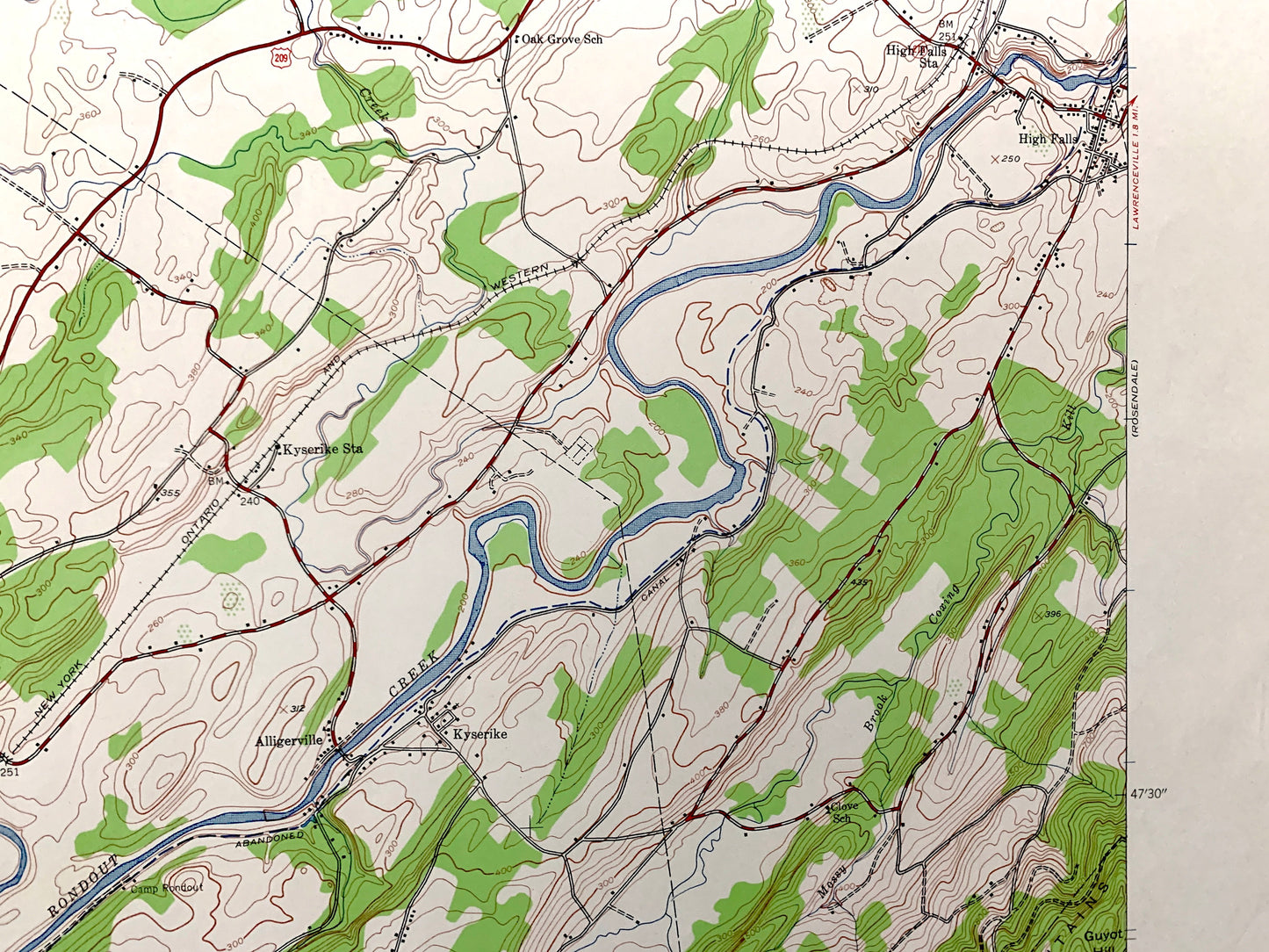Antique Mohonk Lake, New York 1942 US Geological Survey Topographic Map – Ulster County, Marbletown, Rochester, New Paltz, Kripplebush NY