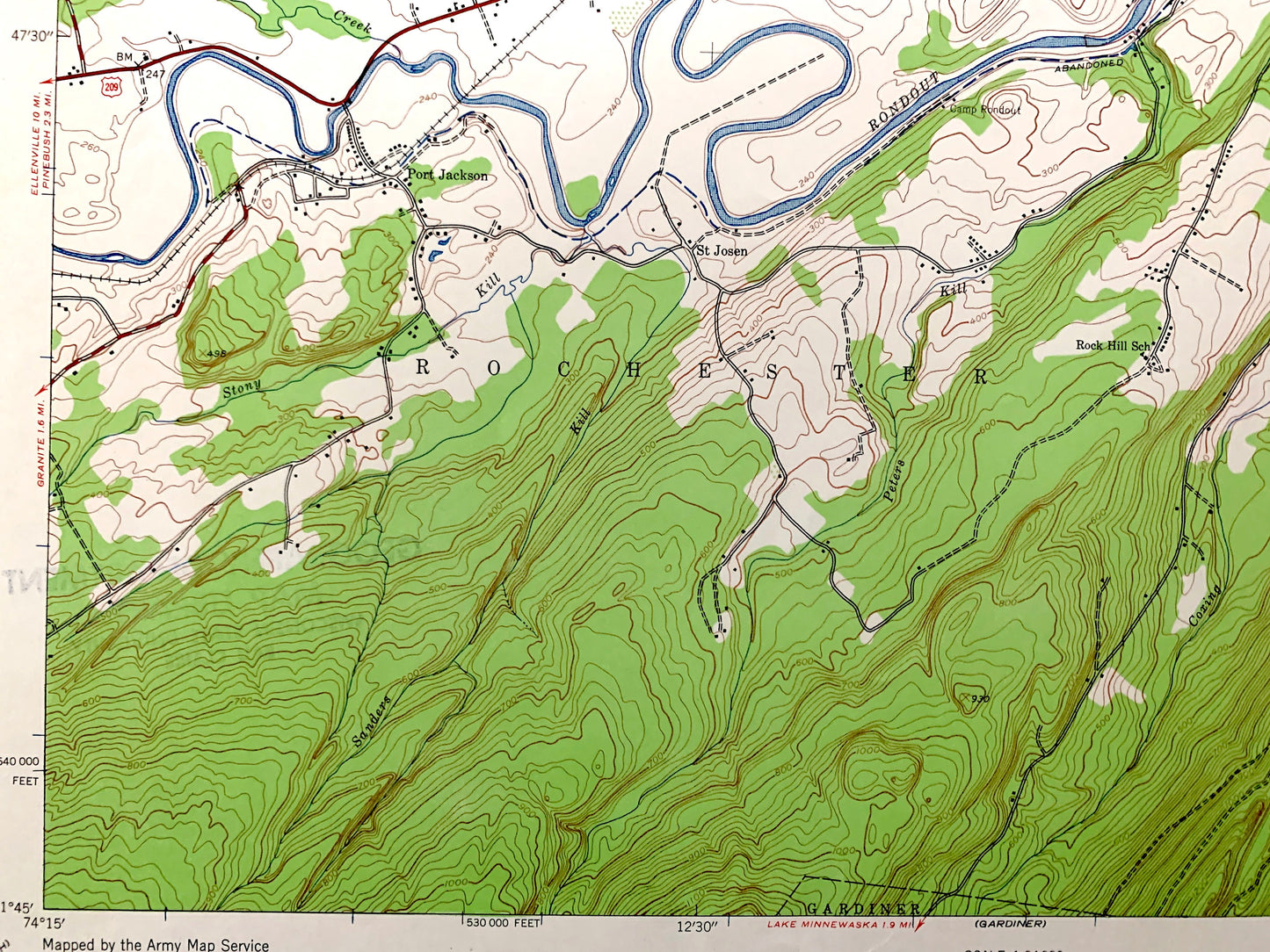 Antique Mohonk Lake, New York 1942 US Geological Survey Topographic Map – Ulster County, Marbletown, Rochester, New Paltz, Kripplebush NY