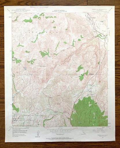 Antique Temecula, California 1948 US Geological Survey Topographic Map – Riverside, San Diego County, Santa Rosa, Rainbow, Fallbrook, CA