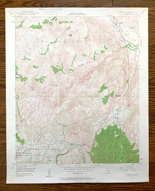 Antique Temecula, California 1948 US Geological Survey Topographic Map – Riverside, San Diego County, Santa Rosa, Rainbow, Fallbrook, CA