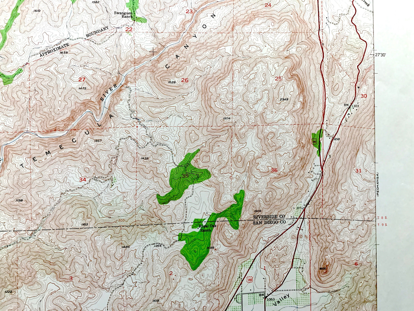 Antique Temecula, California 1948 US Geological Survey Topographic Map – Riverside, San Diego County, Santa Rosa, Rainbow, Fallbrook, CA