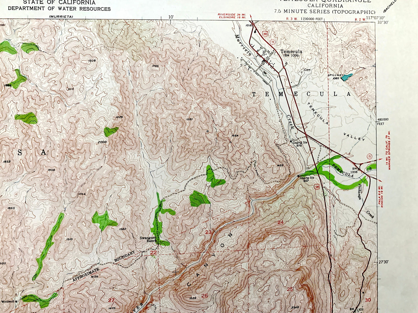 Antique Temecula, California 1948 US Geological Survey Topographic Map – Riverside, San Diego County, Santa Rosa, Rainbow, Fallbrook, CA