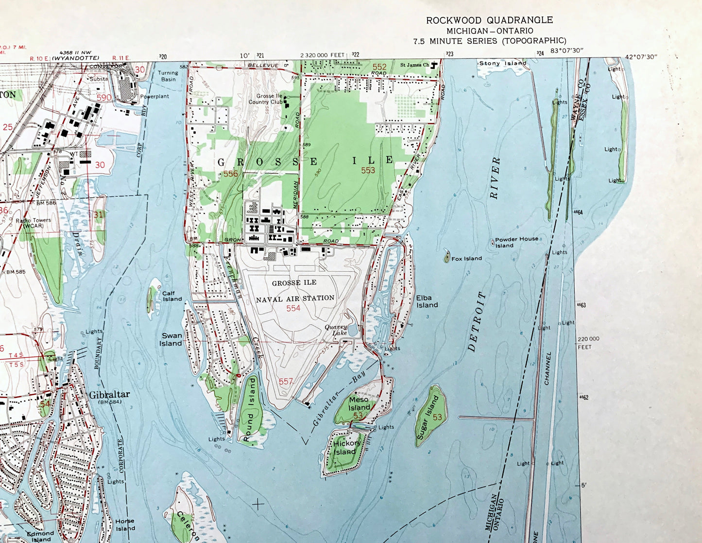 Antique Rockwood, Michigan 1967 US Geological Survey Topographic Map – Wayne, Monroe County, Gibraltar, Grosse Ile, Milleville Beach, MI